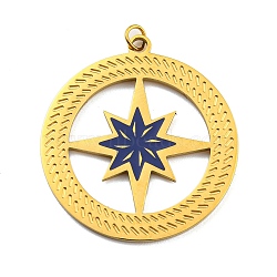Ion Plating(IP) 304 Stainless Steel Pendants, with Enamel and Jump Ring, Flat Round with Star Charm, Golden, 30.5x27.5x1mm, Hole: 2.5mm(STAS-O003-11G)