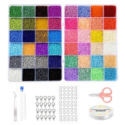 DIY Jewelry Making Kits, Including 12/0 Round Glass Seed Beads, Flat Round Acrylic Beads, Tibetan Style Alloy Pendants, Elastic Crystal Thread, Test Tube, Tweezers, Scissors and Needles, Alloy Lobster Claw Clasps, Iron Open Jump Rings, Mixed Color, Beads: 38660pcs/set(DIY-YW0003-34)