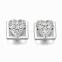 Brass Micro Pave Cubic Zirconia Cabochons, Fit Floating Locket Charms, Cadmium Free & Nickel Free & Lead Free, Heart, Clear, 7x7x2.5mm(KK-S061-49P-C-NR)