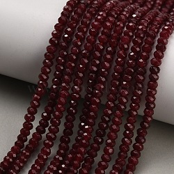 Dyed Natural White Jade Beads Strands, Rondelle, Faceted, Dark Red, 4x3mm, Hole: 0.9mm, about 118pcs/strand, 13.78''(35cm)(GG-CBAF9EE-A20-3x4mm)