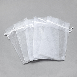 Organza Bags,  Rectangle, White, 16x11cm(X-OP-T002-11x16-06)