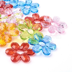 Flower Transparent Acrylic Links, Also Use as Beads, Mixed Color, 46x41x6mm, Hole: 2mm, about 99pcs/500g(PL401Y)