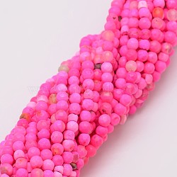 Natural Fire Crackle Agate Beads Strands, Dyed, Faceted, Round, Hot Pink, 4mm, Hole: 0.8mm, about 90~92pcs/strand, 14 inch(X-G-G882-4mm-B04-5)