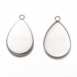304 Stainless Steel Pendant Cabochon Settings, Milled Edge Bezel Cups, Teardrop, Stainless Steel Color, Tray: 24.5x18mm, 29x18.5x1.5mm, Hole: 2.5mm(STAS-I176-06B)