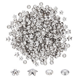 400Pcs 4 Style 304 Stainless Steel Bead Caps, Stainless Steel Color, 5.5~7x5.5~7x1.2~2mm, Hole: 0.5~1.4mm, 100pcs/style(STAS-DC0010-99)