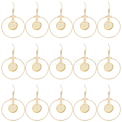 20Pcs Brass Earring Hooks, Earring Settings with 304 Stainless Steel Round Tray, Real 18K Gold Plated, 52mm, Pin: 0.7mm, Tray: 12mm(EJEW-AB00019)