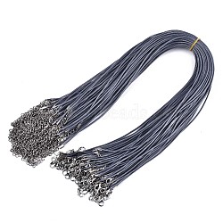 Waxed Cotton Cord Necklace Making, with Alloy Lobster Claw Clasps and Iron End Chains, Platinum, Slate Blue, 17.12 inch(43.5cm), 1.5mm(MAK-S034-014)