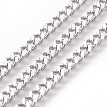 304 Stainless Steel Twisted Chains Curb Chain, Unwelded, for Men's Chain Necklace Making, with Spool, Stainless Steel Color, 6x4x1.2mm, about 164.04 Feet(50m)/roll