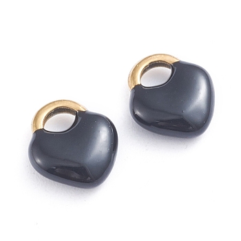 Ion Plating(IP) 304 Stainless Steel Charms, Enamelled Sequins, Lock, Golden, Black, 11x9.5x3.5mm, Hole: 3.5x2.5mm