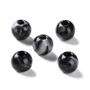 Opaque Acrylic Beads, Two Tone, Round, Black, 6mm, Hole: 1.9mm, about 416pcs/50g