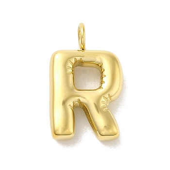 Ion Plating(IP) 304 Stainless Steel Pendants, Real 14K Gold Plated, Balloon Letter Charms, Bubble Puff Initial Charms, Letter R, 24x14.5x5mm, Hole: 4mm