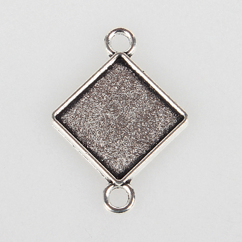 Vintage Tibetan Style Alloy Rhombus Connector Cabochon Bezel Settings, Cadmium Free & Lead Free, Antique Silver, Square Tray Side Length: 14.5mm, 32x23x2mm, Hole: 3mm