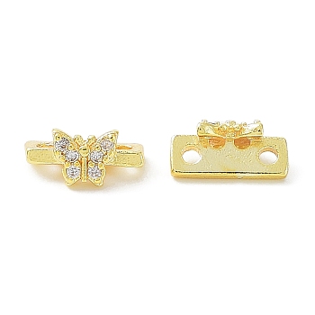 Rack Plating Brass Pave Cubic Zirconia Slide Charms, Cadmium Free & Lead Free, Long-Lasting Plated, Real 18K Gold Plated, Butterfly, 5x10x5mm, Hole: 1.4mm