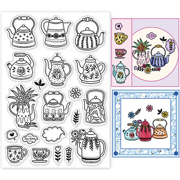 PVC Plastic Stamps, for DIY Scrapbooking, Photo Album Decorative, Cards Making, Stamp Sheets, Teapot Pattern, 160x110x3mm
