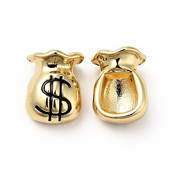 Rack Plating Brass Enamel Beads, Cadmium Free & Lead Free, Real 18K Gold Plated, Lucky Bag, Black, 12x9x8mm, Hole: 1.6mm