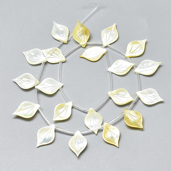 Natural Yellow Shell Pendants, Leaf, Champagne Yellow, 16x10x3mm, Hole: 0.7mm