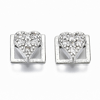 Brass Micro Pave Cubic Zirconia Cabochons, Fit Floating Locket Charms, Cadmium Free & Nickel Free & Lead Free, Heart, Clear, 7x7x2.5mm