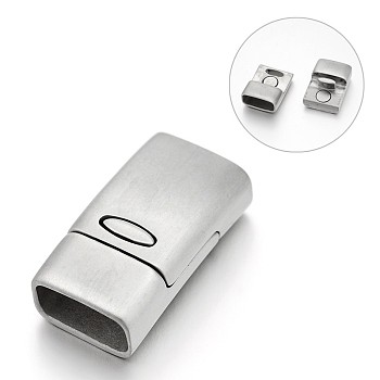 Tarnish Resistant Matte 304 Stainless Steel Rectangle Magnetic Clasps with Glue-in Ends, Stainless Steel Color, 29x15.5x10mm, Hole: 13x7mm