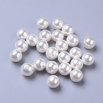 Shell Pearl Beads, Half Drilled Beads, Polished, Round, White, 10mm, Hole: 1.2mm