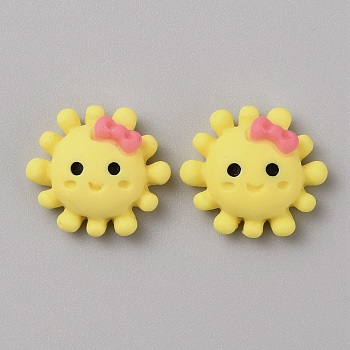 Opaque Cartoon Resin Cabochons, Sunflower, Yellow, 14x15x6mm