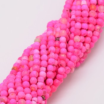 Natural Fire Crackle Agate Beads Strands, Dyed, Faceted, Round, Hot Pink, 4mm, Hole: 0.8mm, about 90~92pcs/strand, 14 inch