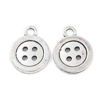 4-Hole Button Tibetan Style Zinc Alloy Charms, Lead Free & Cadmium Free, Antique Silver, 16x12.6x2mm, Hole: 2.5mm, about 454pcs/500g