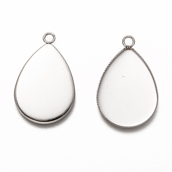 304 Stainless Steel Pendant Cabochon Settings, Milled Edge Bezel Cups, Teardrop, Stainless Steel Color, Tray: 24.5x18mm, 29x18.5x1.5mm, Hole: 2.5mm