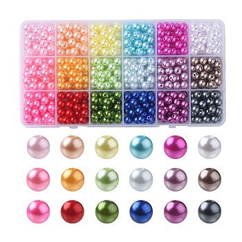 540Pcs 18 Style Spray Painted ABS Plastic Imitation Pearl Beads, Round, Mixed Color, 8x9.5mm, Hole: 1.8~2mm, 30pcs/style