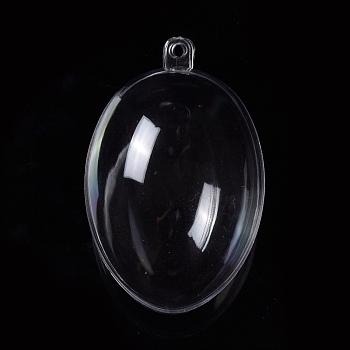 Openable Transparent Plastic Pendants, Fillable Plastic Bauble Christmas Ornament, Oval, Clear, 69x44x45mm, Hole: 3mm