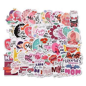 Mother's Day Self-Adhesive Paper Gift Tag Stickers, for Party, Decorative Presents, Mixed Shapes, 42~53x21~52x0.5mm, 50pcs/bag