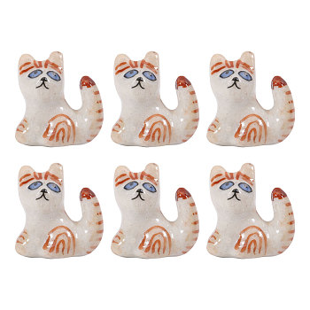 6Pcs Handmade Porcelain Beads, Hand Painted Ceramic Beads, Cat Shape, Famille Rose Porcelain, Peru, 16x10x17mm, Hole: 1.4mm