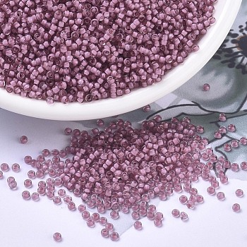 MIYUKI Round Rocailles Beads, Japanese Seed Beads, 11/0, (RR1931) Semi-Frosted Light Raspberry Lined Crystal, 2x1.3mm, Hole: 0.8mm, about 1100pcs/bottle, 10g/bottle