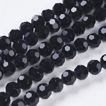Imitation Austrian Crystal Bead Strands, Grade AAA, Faceted(32 Facets) Round, Black, 4mm, Hole: 0.7~0.9mm, about 100pcs/strand, 15.7 inch