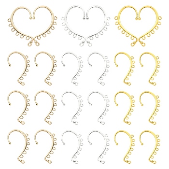 18Pcs 3 Colors Alloy Ear Cuff Findings, Climber Wrap Around Earring Findings, with Horizontal Loops, Long-Lasting Plated, Mixed Color, 58x34mm, 6Pcs/color