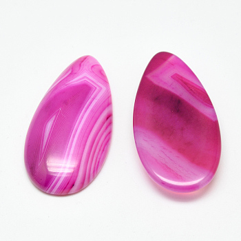 Dyed Natural Strip Agate Cabochons, teardrop, Magenta, 49x24x8mm
