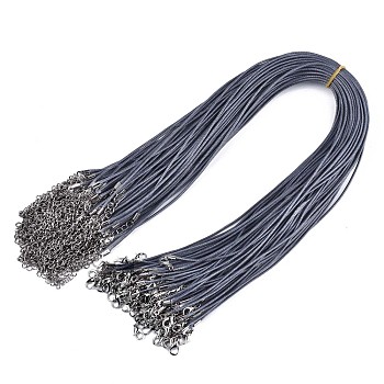 Waxed Cotton Cord Necklace Making, with Alloy Lobster Claw Clasps and Iron End Chains, Platinum, Slate Blue, 17.12 inch(43.5cm), 1.5mm