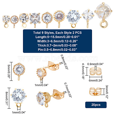 PandaHall Elite 18Pcs 9 Style Brass Micro Pave Clear Cubic Zirconia Stud Earring Findings(ZIRC-PH0001-26)-2