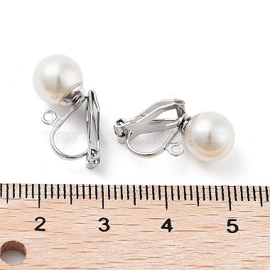 304 fornituras de aretes de clip de acero inoxidable con cuentas de plástico de imitación de perlas(STAS-H216-03B-P)-3