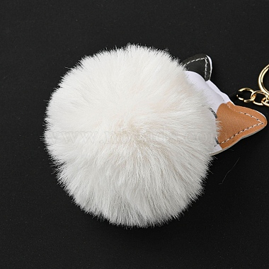 Imitation Rex Rabbit Fur Ball & PU Leather Cat Pendant Keychain(KEYC-K018-05KCG-01)-3