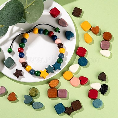 100Pcs 5 Style Painted Natural Wood Beads(WOOD-LS0001-29)-6