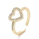 Clear Cubic Zirconia Hollow Out Heart Open Cuff Ring(RJEW-I094-03G)-1