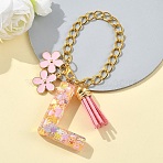 Flower Alloy Enamel & Resin Letter Cup Charms, with Alloy Lobster Claw Clasps and Chain, Letter L, 185mm(HJEW-YW00073-12)
