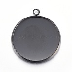 Stainless Steel Pendant Cabochon Settings, Flat Round, Black, Tray: 18mm, 20x2mm, Hole: 1.8mm(STAS-L211-03E-B)