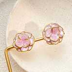 304 Stainless Steel Enamel Stud Earrings, Flower, Golden, Pearl Pink, 18x18mm(WG2EB9E-01)