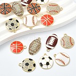 16Pcs 8 Styles Alloy Enamel Pendants, Lead Free & Cadmium Free & Nickel Free, Golden, Sports Ball Charms, Mixed Shapes, 21.5~27.5x14~18.5x2.5~3.5mm, Hole: 1.6~2mm, 2pcs/style (FIND-YW0009-92)
