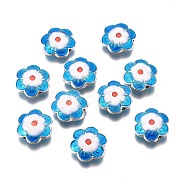 Alloy Enamel Beads, Lead Free & Cadmium Free, Flower, Silver, Light Sky Blue, 14x12.5x4mm, Hole: 1.2mm(ENAM-F139-09S-RS)
