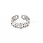 304 Stainless Steel Curb Chain Open Cuff Ring for Women, Stainless Steel Color, US Size 6 3/4(17.1mm)(RJEW-S405-195P)