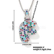 Brass Pave Colorful Cubic Zirconia Letter Pendant Box Chain Necklaces, Platinum, Letter F, 15.75 inch(40cm)(NU0575-32)