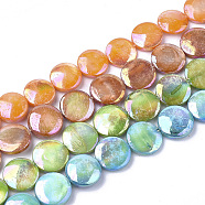 Freshwater Shell Beads Strands, AB Color Plated, Dyed, Flat Round, Mixed Color, 10~11.5x3~4mm, Hole: 1mm, 34pcs/strand, 15.15 inch(SHEL-S274-52)