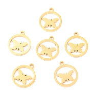 304 Stainless Steel Charms, Laser Cut, Ring with Butterfly, Golden, 14x12x1.1mm, Hole: 1.4mm(STAS-O142-57G)